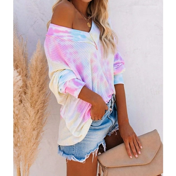 🎊HOST PICK🎊Tie Dye Off ShoulderV Neck - Picture 4 of 7